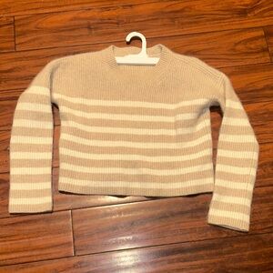 La Ligne Tan and Cream Striped Crew Neck Sweater